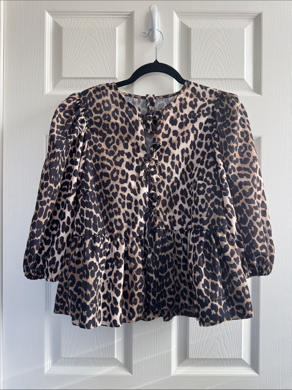 Amazon Leopard Print Peplum Blouse in Tan and Black - Size medium